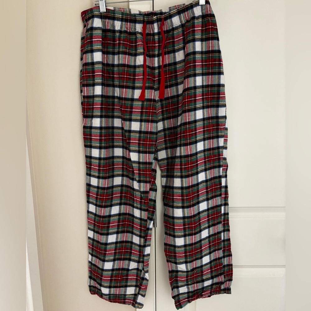 GAP Christmas Plaid Drawstring Pajama Pants, Red Green White Holiday Plaid PJs L